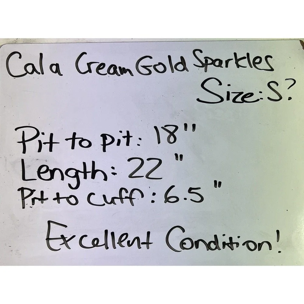 Cala Cream Gold Sparkles 3/4 Sleeve Top Size Small S ? Check Measurements - Picture 7 of 7